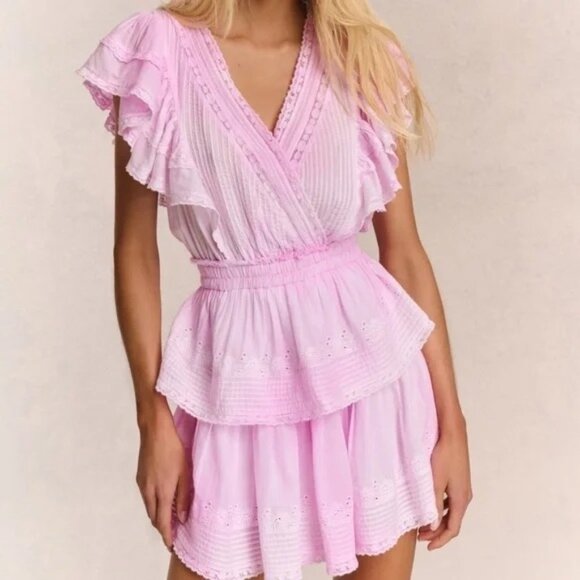 NWOT Love Shack Fancy Gwen Heritage Mini Dress Peony Pink Size P